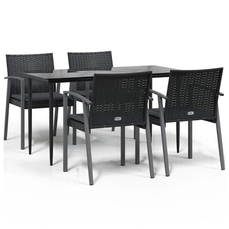 vidaXL Patio Dining Set Table and Chair with Cushions Poly Rattan and Steel