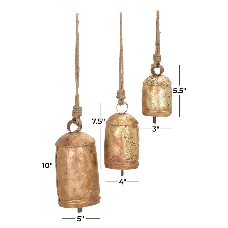 Metal Tibetan Inspired Decorative Cow Bells with Jute Hanging Rope - Set of 3 - Roche River Decor