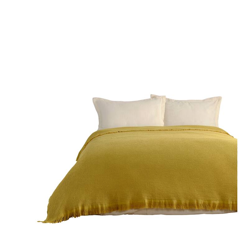 KAFTHAN Textile Waffle Plain Cotton Queen Coverlet