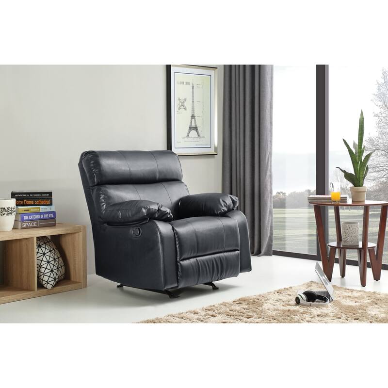 Black Oversized PU Leather Upholstered Rocker Recliner - Black