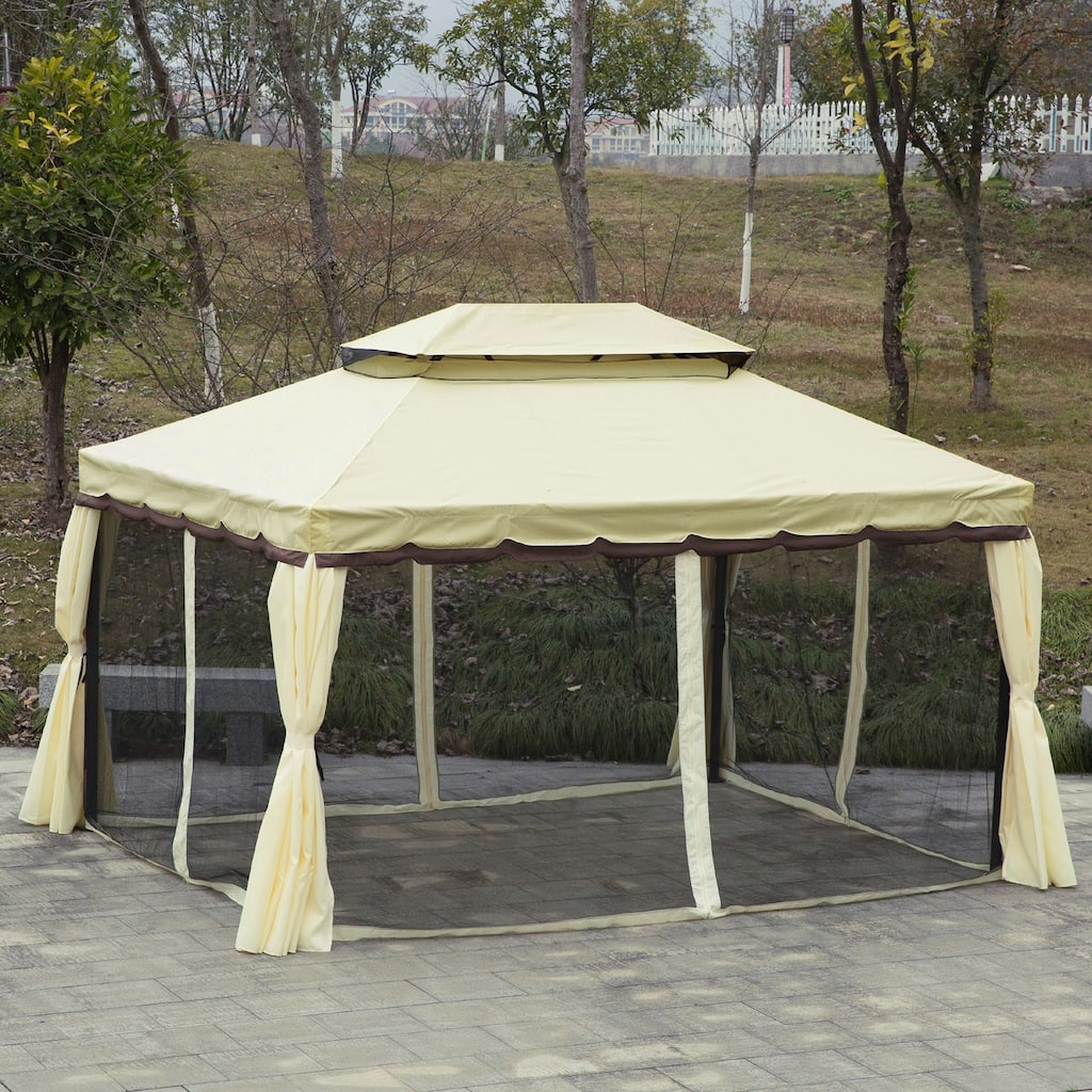 Outsunny 10' x 13' Metal Frame Outdoor Patio Gazebo with Beautiful Polyester Curtains and Air Venting Netted Screens