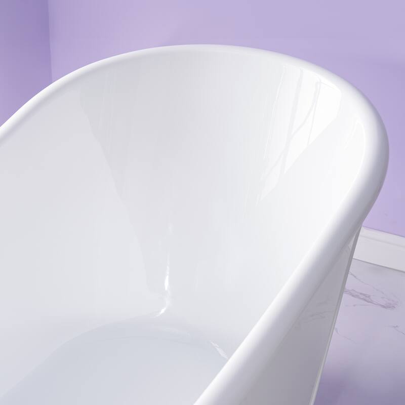 66'' W,68 GALLONS Freestanding Acrylic Soaking Bathtub With Drain And Overflow Holes