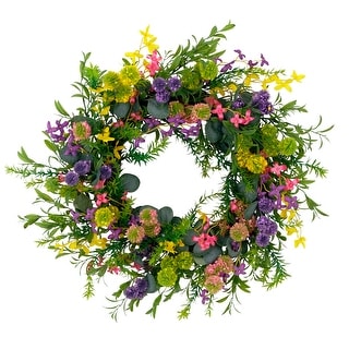 Puleo International 24" Artificial Eucalyptus Floral Spring Door Wreath with Berries, Multicolor