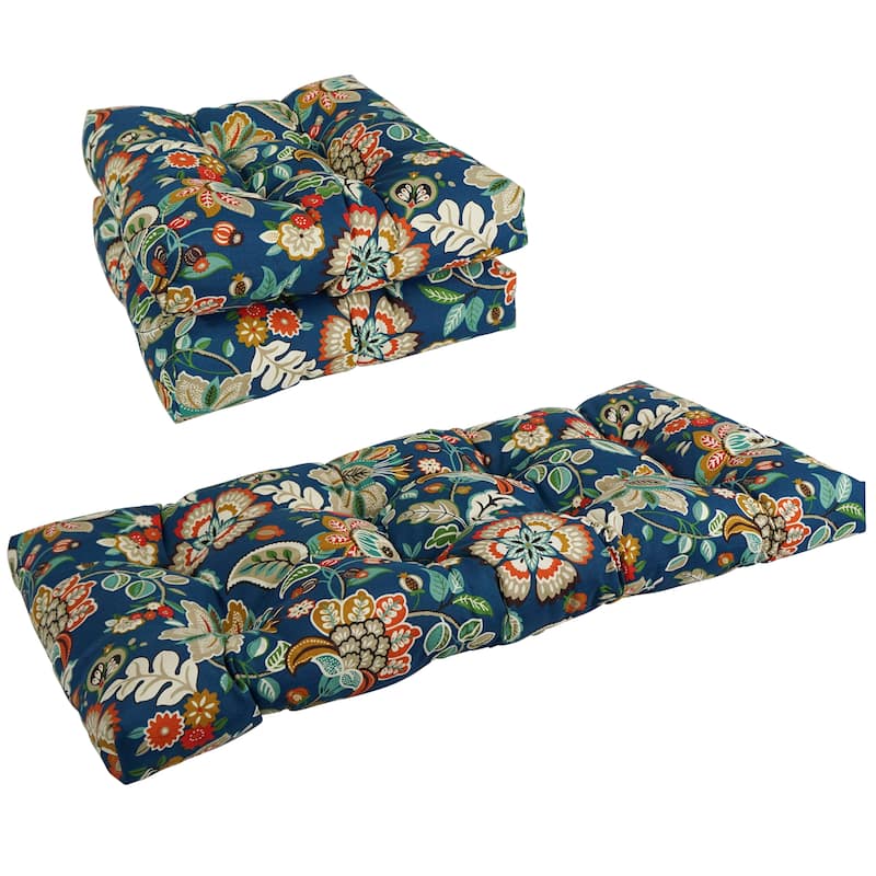 Tufted Indoor/Outdoor Settee Cushion Set (Set of 3) - 19 x 19/19 x 42 - Telfair Peacock