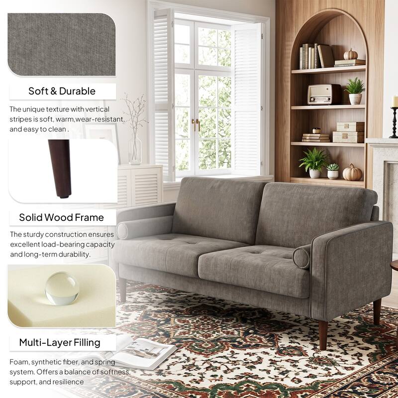 62.5'' W Corduroy Couch Upholstered Square Arm Sofa