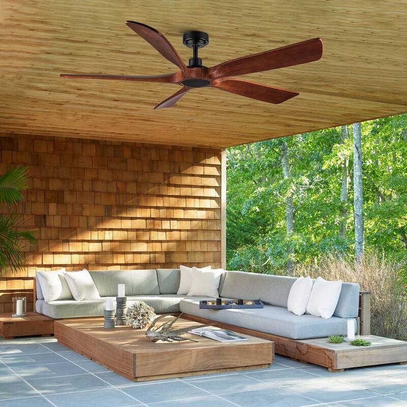 60 in. Walnut Wood Ceiling Fan with Remote Control,without Light