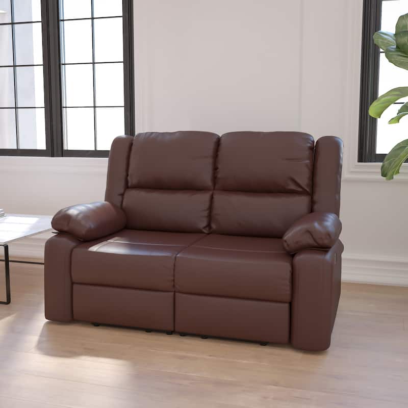 Contemporary Upholstered Recliner Loveseat with Headrests and Armrests - 56"W x 35" - 64"D x 38"H - Brown Leather