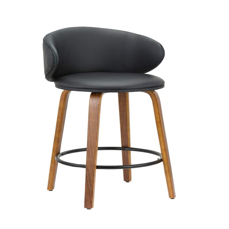 Set of 2 Black and Brown Faux Leather 26 Inch Counter Height Bar Chairs - 19” x 20” x 5.5”