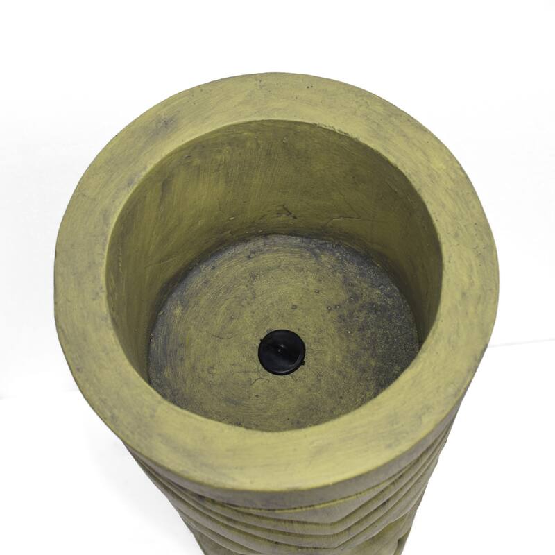 Outdoor stone statue planter with drainage hole, suitable for garden and patio.