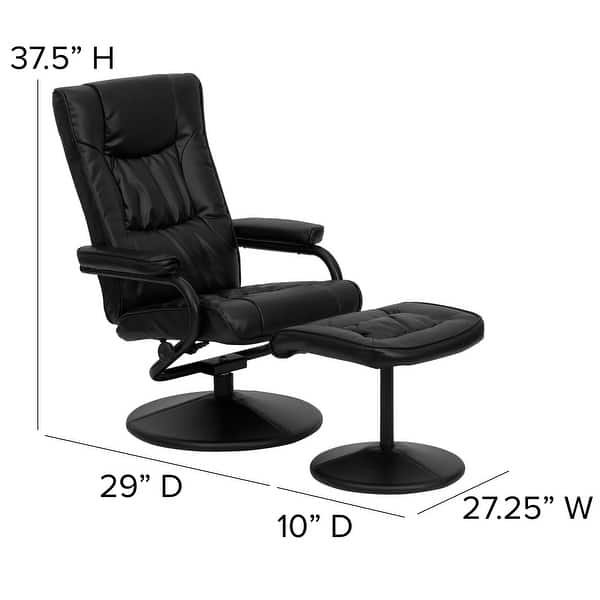 dimension image slide 3 of 6, Contemporary Multi-Position Recliner and Ottoman with Wrapped Base