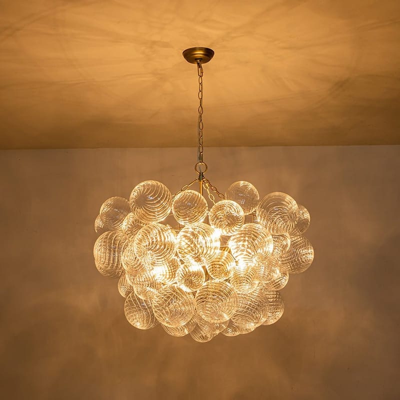 Luxury Ribbed Glass Globe Cluster Bubble Chandelier - Brass, Nickel