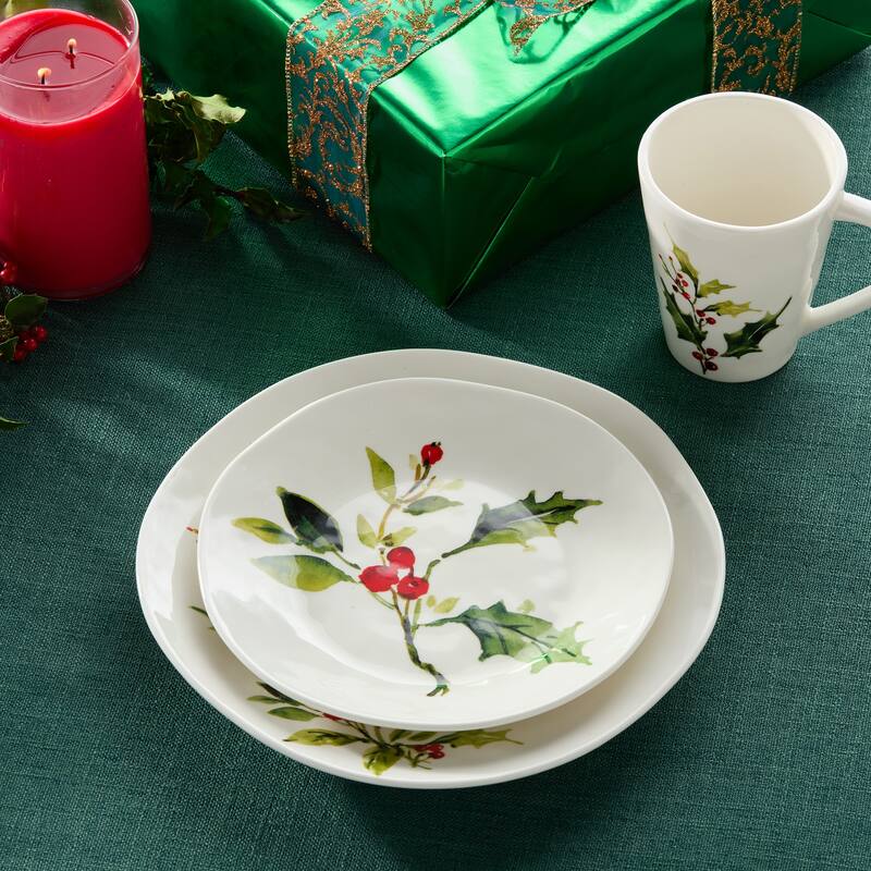 Certifed International Holly And Vines Set of 4 Dessert/Salad Plates 9" Assorted Designs - 9 L x 9 W x 1.25 H