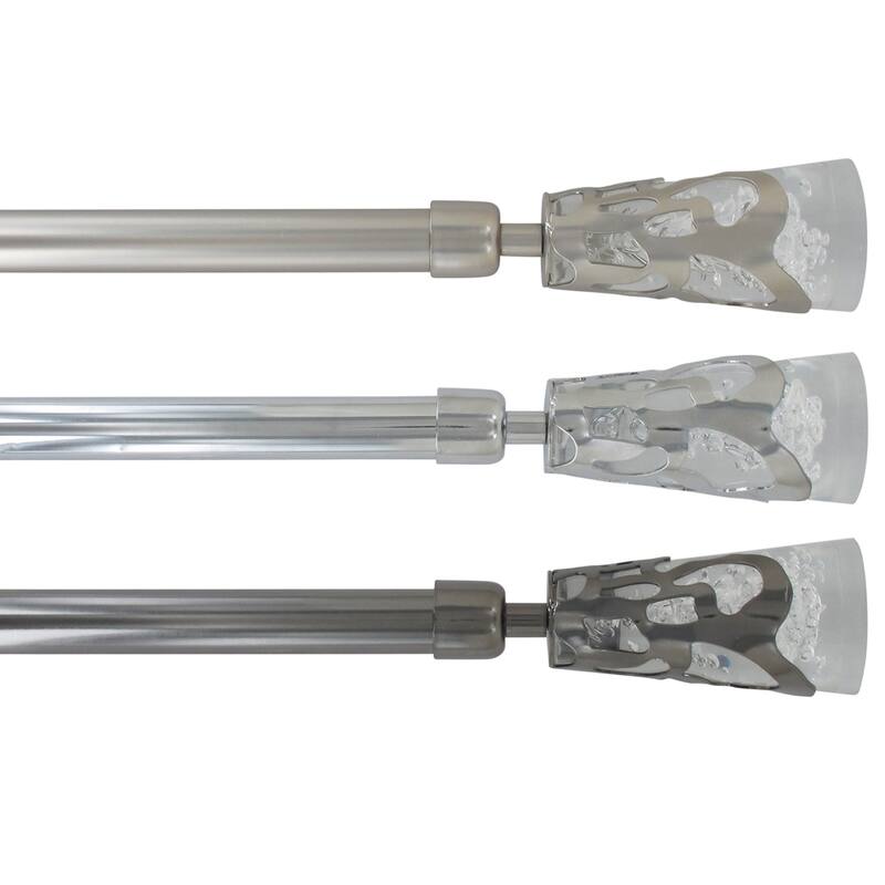 Adjustable Single Curtain Rod 50"-82" with Crystal-Look Finials and Brackets, Available in Silver or Chrome Finish