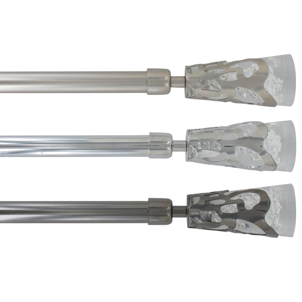 Adjustable Single Curtain Rod 50"-82" with Crystal-Look Finials and Brackets, Available in Silver or Chrome Finish