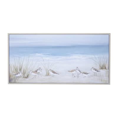 Canvas Bird Living Room Framed Wall Art with Silver Frame - Blue - Roche River Decor