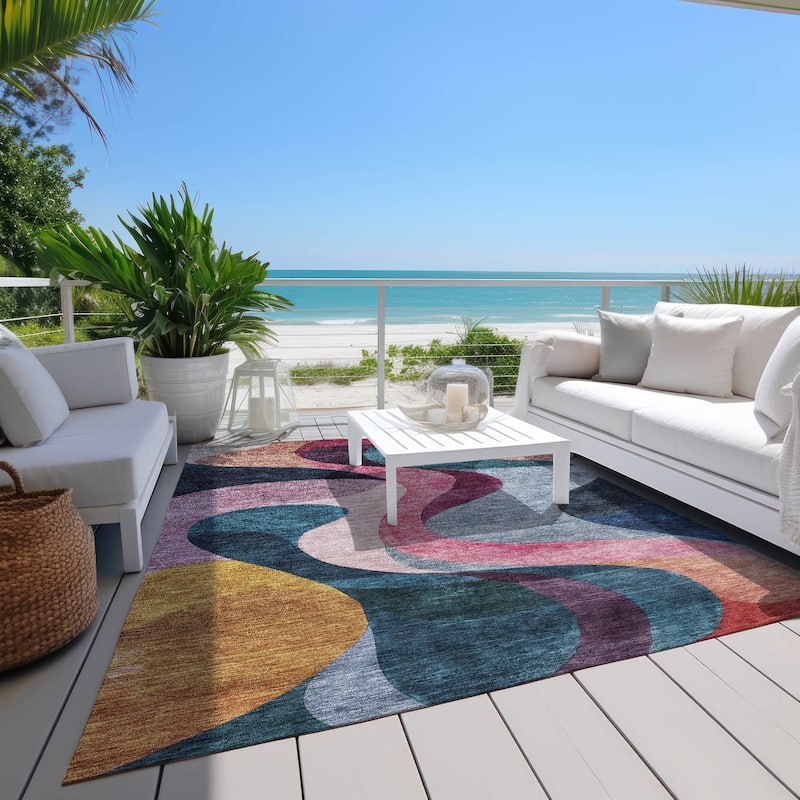Machine Washable Indoor/ Outdoor Abstract Chantille Rug