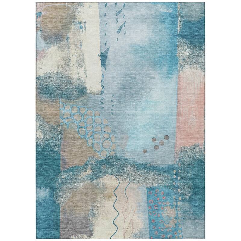 Machine Washable Indoor/Outdoor Modern Abstract Chantille Rug