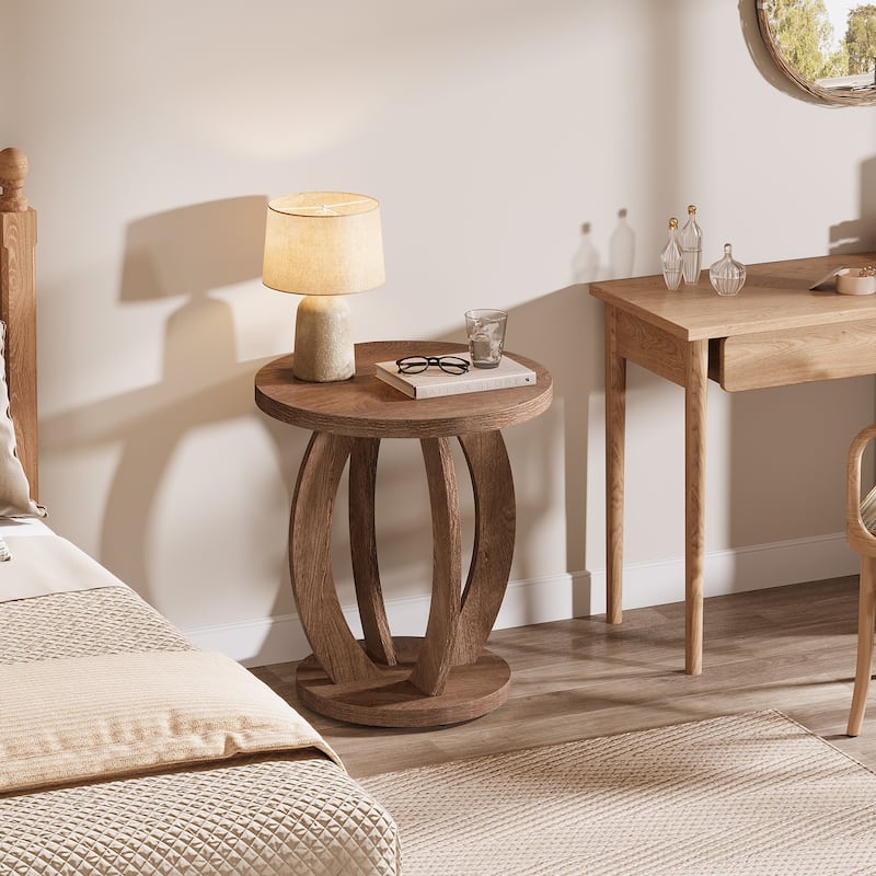 Round Nightstand with Storage Large Bedside Table for Bedroom