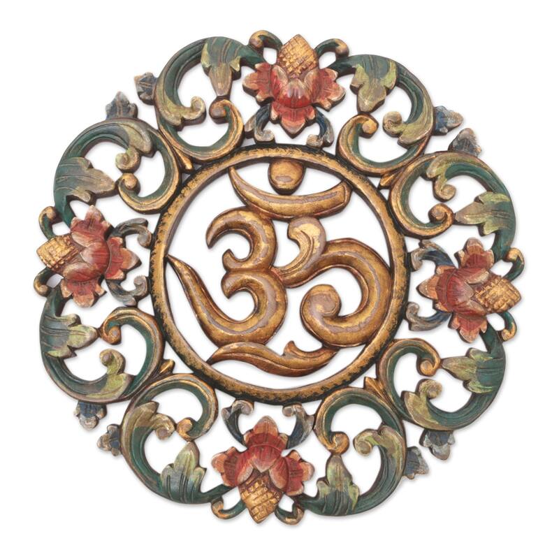 Novica Handmade Om Sanctuary Wood Relief Panel