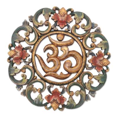 Novica Handmade Om Sanctuary Wood Relief Panel