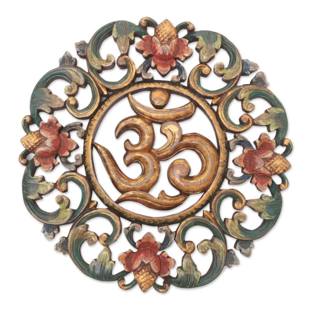 Novica Handmade Om Sanctuary Wood Relief Panel