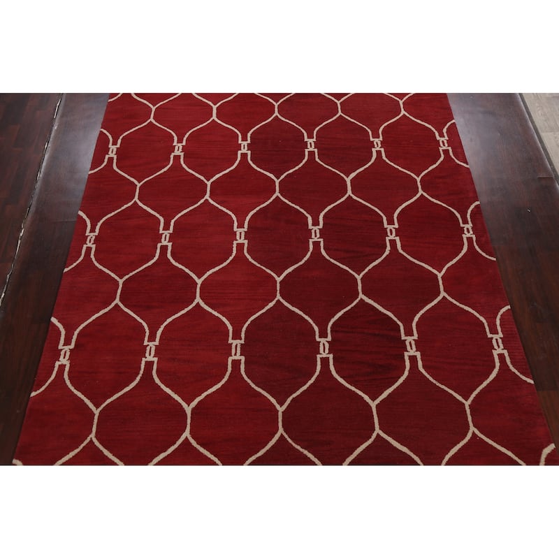 Red Trellis Oriental Contemporary Area Rug Hand-tufted Wool Carpet - 9'0" x 12'0"
