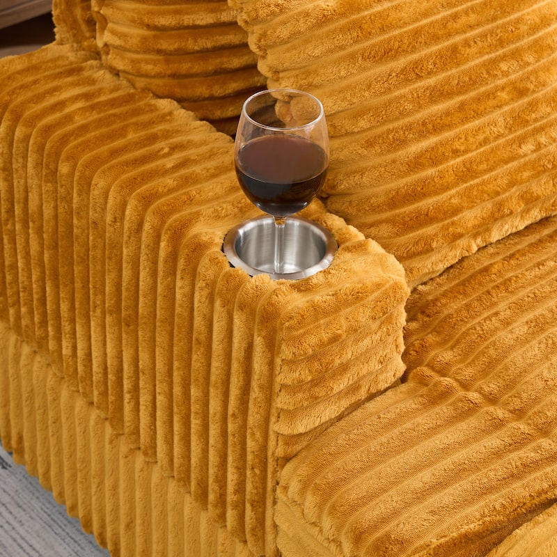 Armchair & Ottoman Set with Cup Holder and 2 Throw Pillows