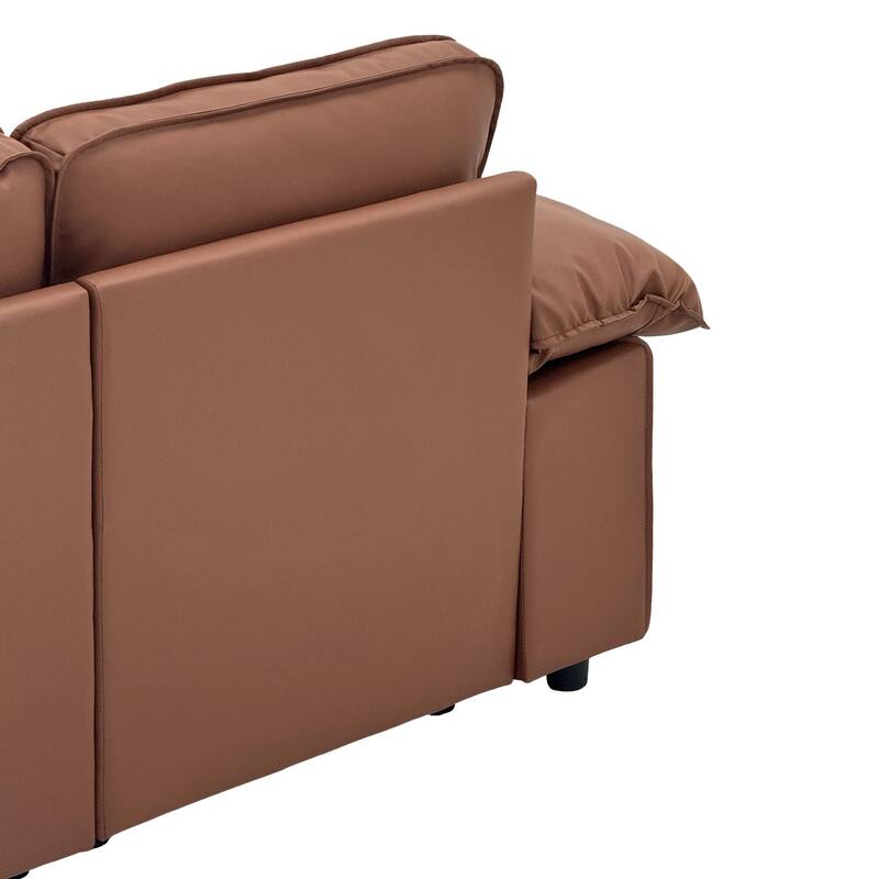 Leather Compact Sofa Couch with Hidden Storage, Minimalist 2-Seater Loveseat Sofa Couch with Pillow Armrests