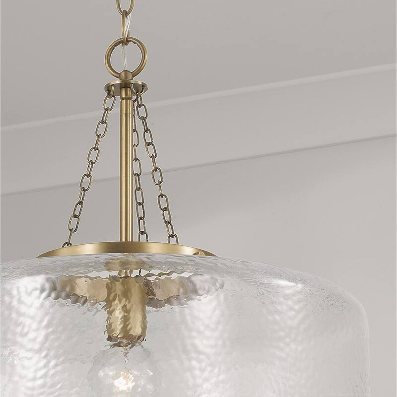 19.75" W x 20.25" H 1-Light Cloche Pendant in Aged Brass with Organic Hammered Glass - 19.75"W x 20.75"H