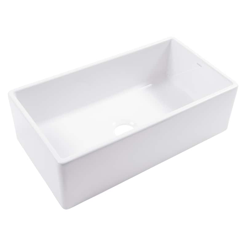 Sinkology Austen Crisp White Fireclay 33" Single Bowl Farmhouse Apron Kitchen Sink with Stainless Bridge Faucet Kit