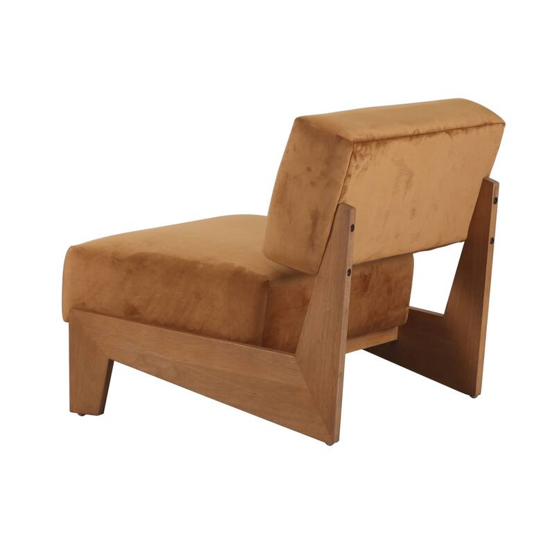 Modrest Tucker Mid-Century Modern Camel Velvet & Chestnut Accent Chair