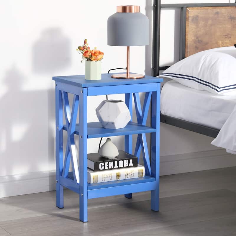 Javlergo Modern Nightstand with 3-tier Storage Shelves Side End Table - Dark Blue