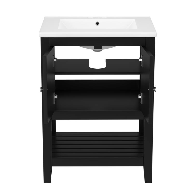 Bathroom Vanity Floor Storage Cabinet with Drop-In Sink and Open Shelf