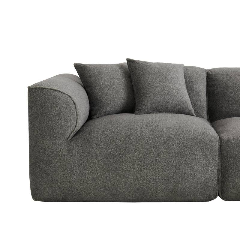 4-seater Luxury Velvet Sofa with Detachable Footstool, Pillows, Gray Polyester, 122x70x27 inches