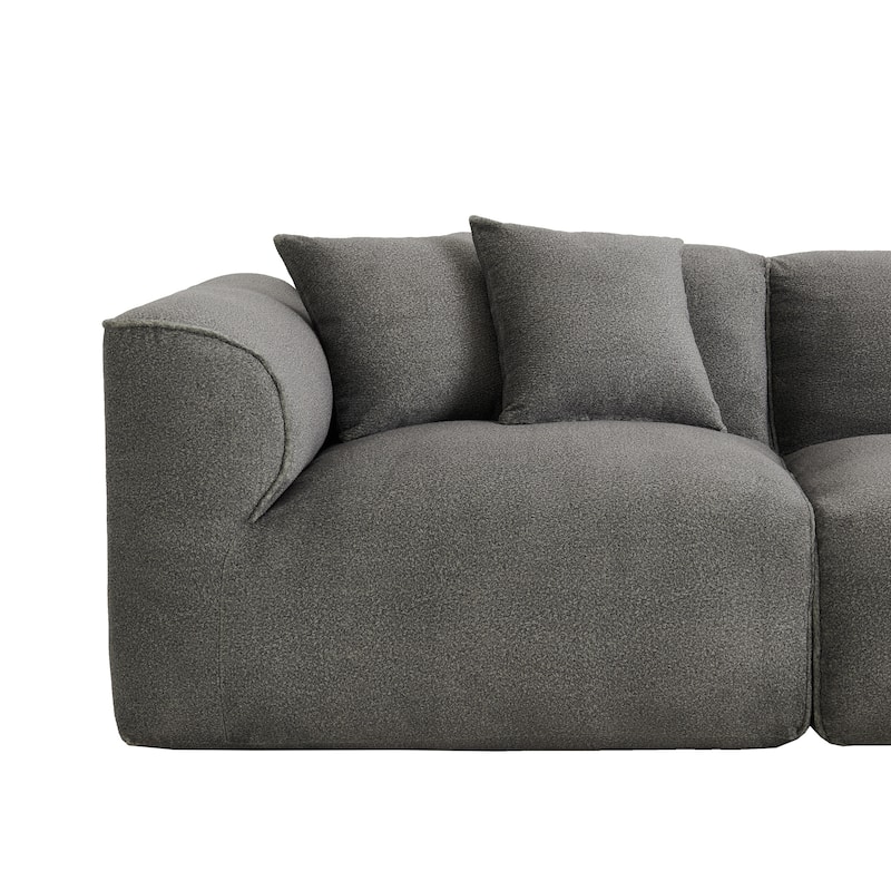 Modern Sectional Luxury Velvet 4-Seat Sofa with Removable Ottoman and Pillows for Living Room Apartment