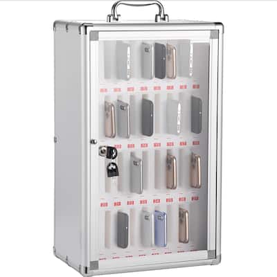 36 Slots Cell Phone Cabinet Silver Aluminum Alloy Pocket Chart Storage Locker Box with Portable Handle, Key Lock