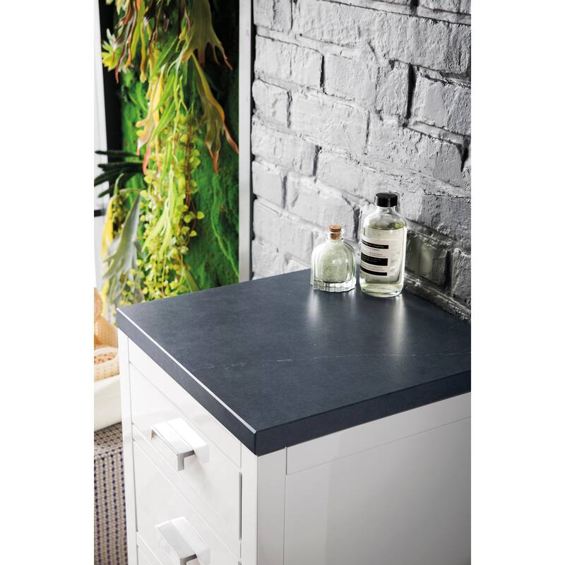 James Martin Vanities Addison 15" Base Cabinet w/ Drawers, Glossy White - Charcoal Soapstone Quartz