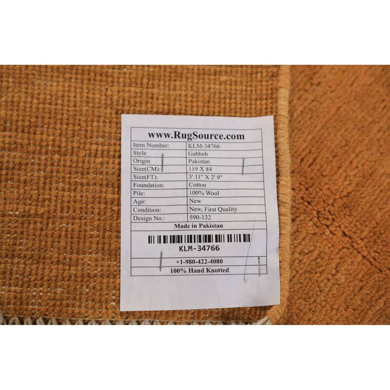 Gabbeh Modern Rug Handmade Yellow Wool Carpet - 2'9" x 3'11"