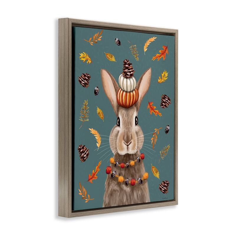 Stupell Festive Autumnal Hare Framed Floater Canvas Wall Art Design By Elizabeth Tyndall