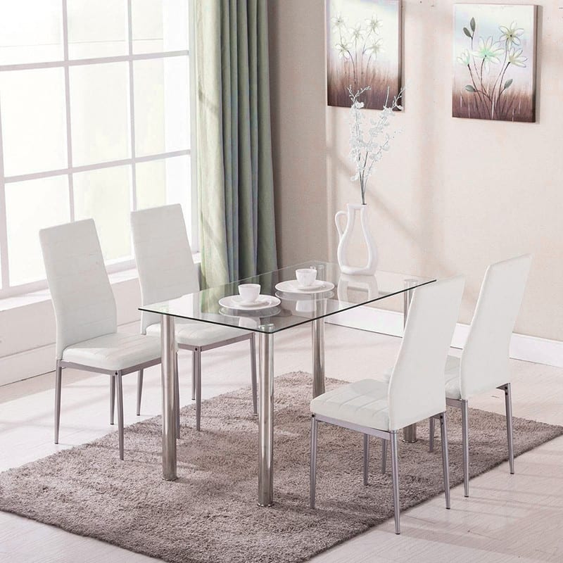 Faux Leather and Glass 5-piece Kitchen Dining Set