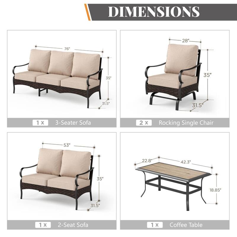 MAISON ARTS Modern Outdoor Patio Furniture Set with Waterproof Cushions - 5-Piece Wicker & Metal Conversation Set
