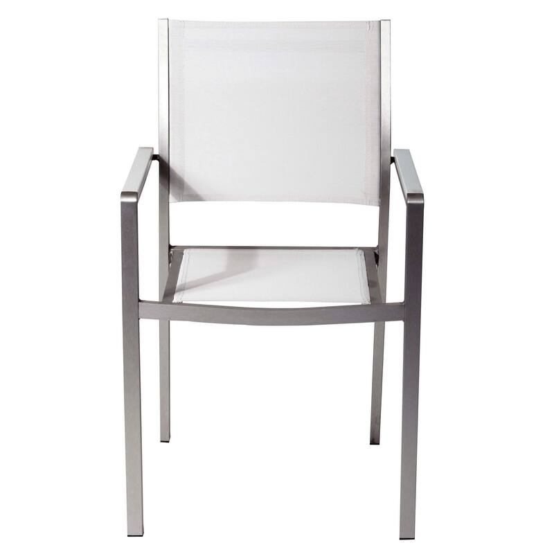 Fifi 7 Piece Dining Table Set, White Metal Frames, Smooth Textilene Fabric
