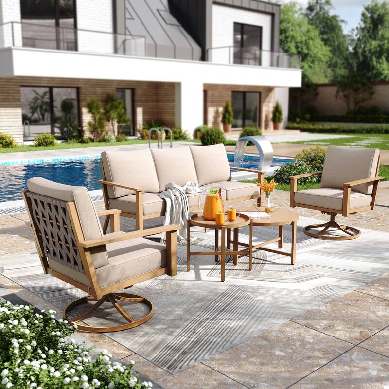 MAISON ARTS 5/7-Seat Outdoor Webbing Design Sofa Set, Patio Conversation Set with Round Coffee Table - Set 2