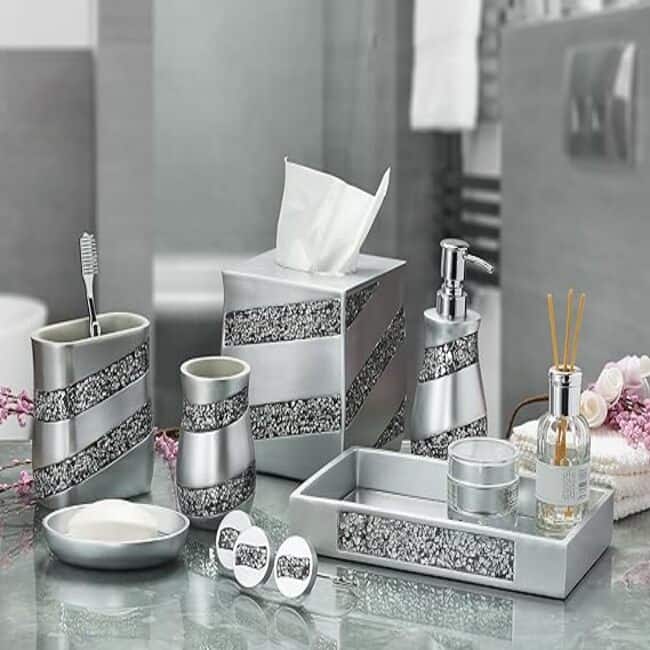 Creative Scents Silver Mosaic Vanity Mirror Tray for Dresser - Gray - Gray