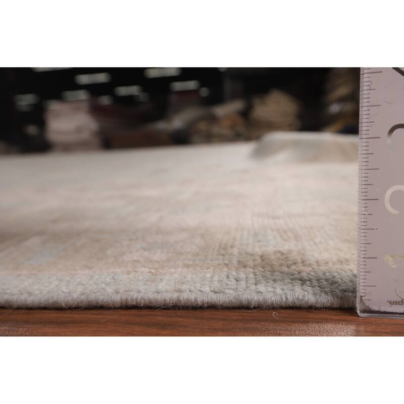 Vegetable Dye Oushak Turkish Large Area Rug Handmade Blue Wool Carpet - 12'3"x 14'6"