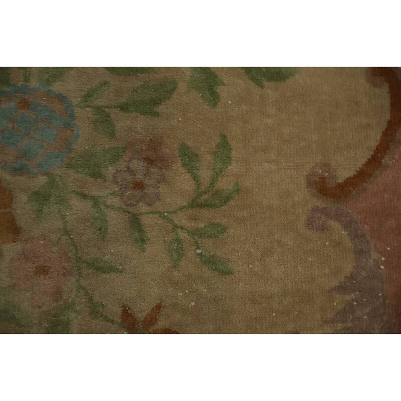 Hand Knotted Oriental 100% Wool Carpet Traditional Floral Oranges & Rust Art Deco Area Rug - 11' 9'' X 8' 11''