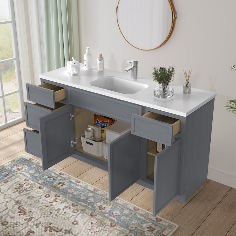 Vanity Art 63" Birch Freestanding Bathroom Vanity Cabinet without Top