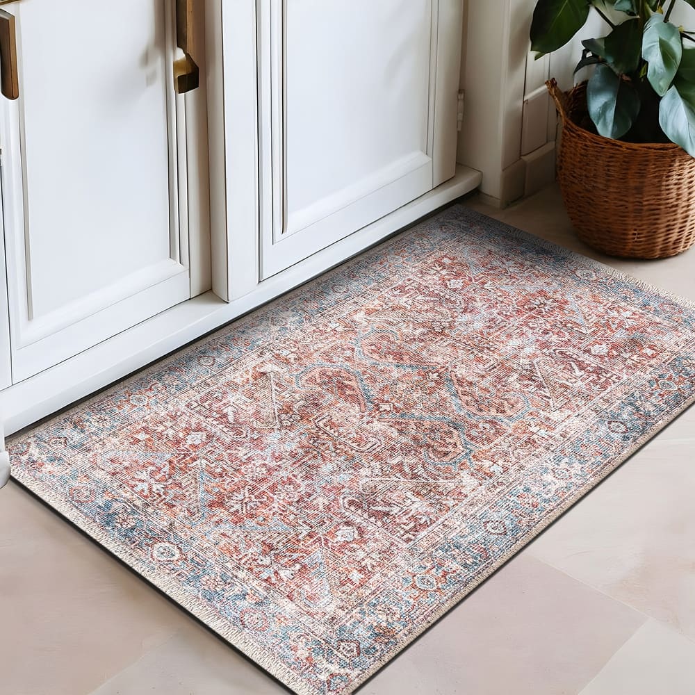 World Rug Gallery Vintage Distressed Machine Washable Area Rug