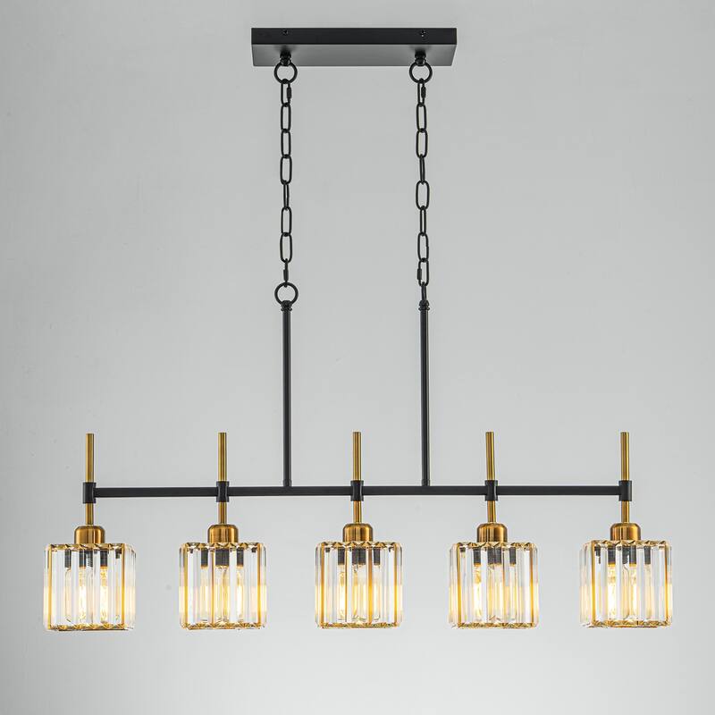 5-Light Modern Linear Crystal Chandelier kitchen island Pendant Lighting for Dining Room