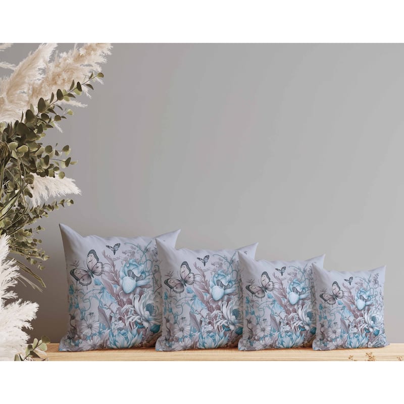 Garden Delights Indoor/Outdoor Reversible Throw Pillow Light and Blue